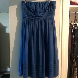 J Crew Blue strapless evening dress.